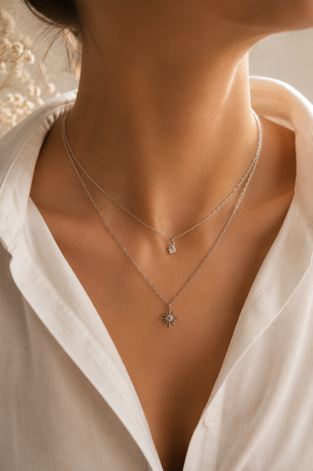 Doppelkette mit Stern Anhänger & Zirkonia – Edelstahl Gold & Silber