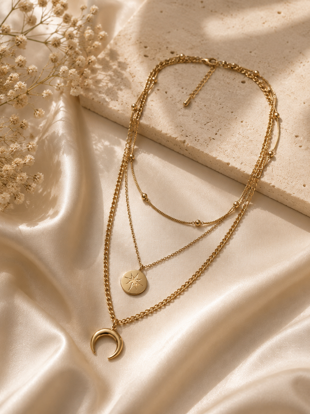3-reihige Layering Halskette Gold | Mond & Stern Edelstahl Kette