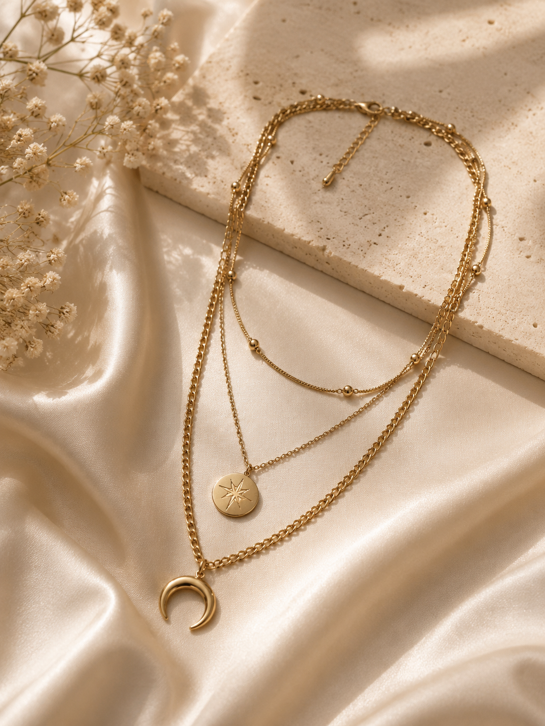 3-reihige Layering Halskette Gold | Mond & Stern Edelstahl Kette