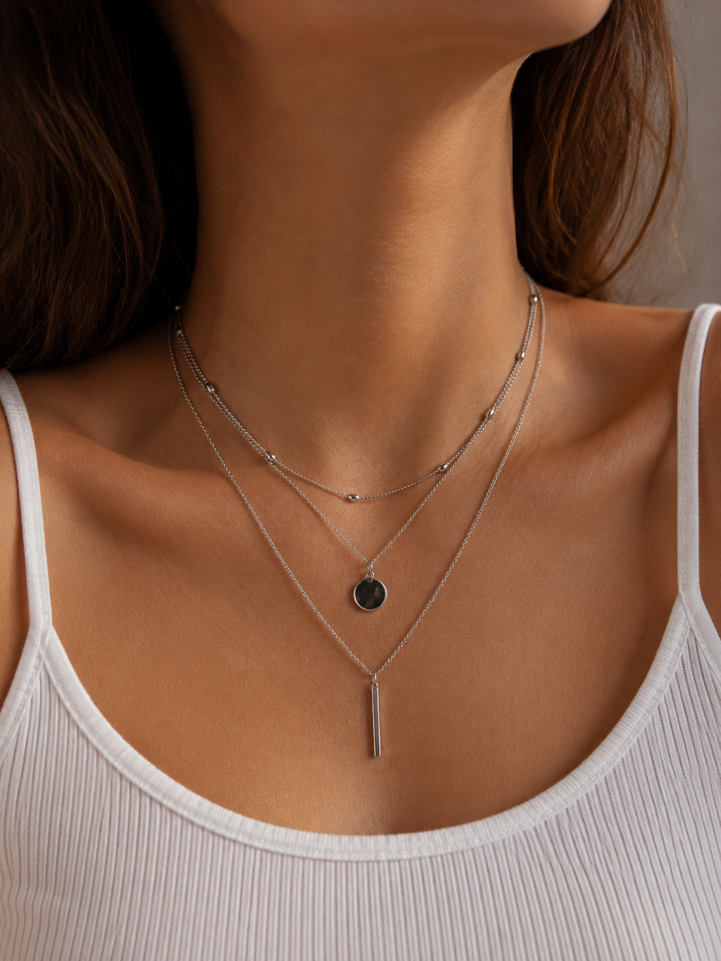 3-reihige Layering Halskette Silber – Edelstahl Kette mit Anhängern