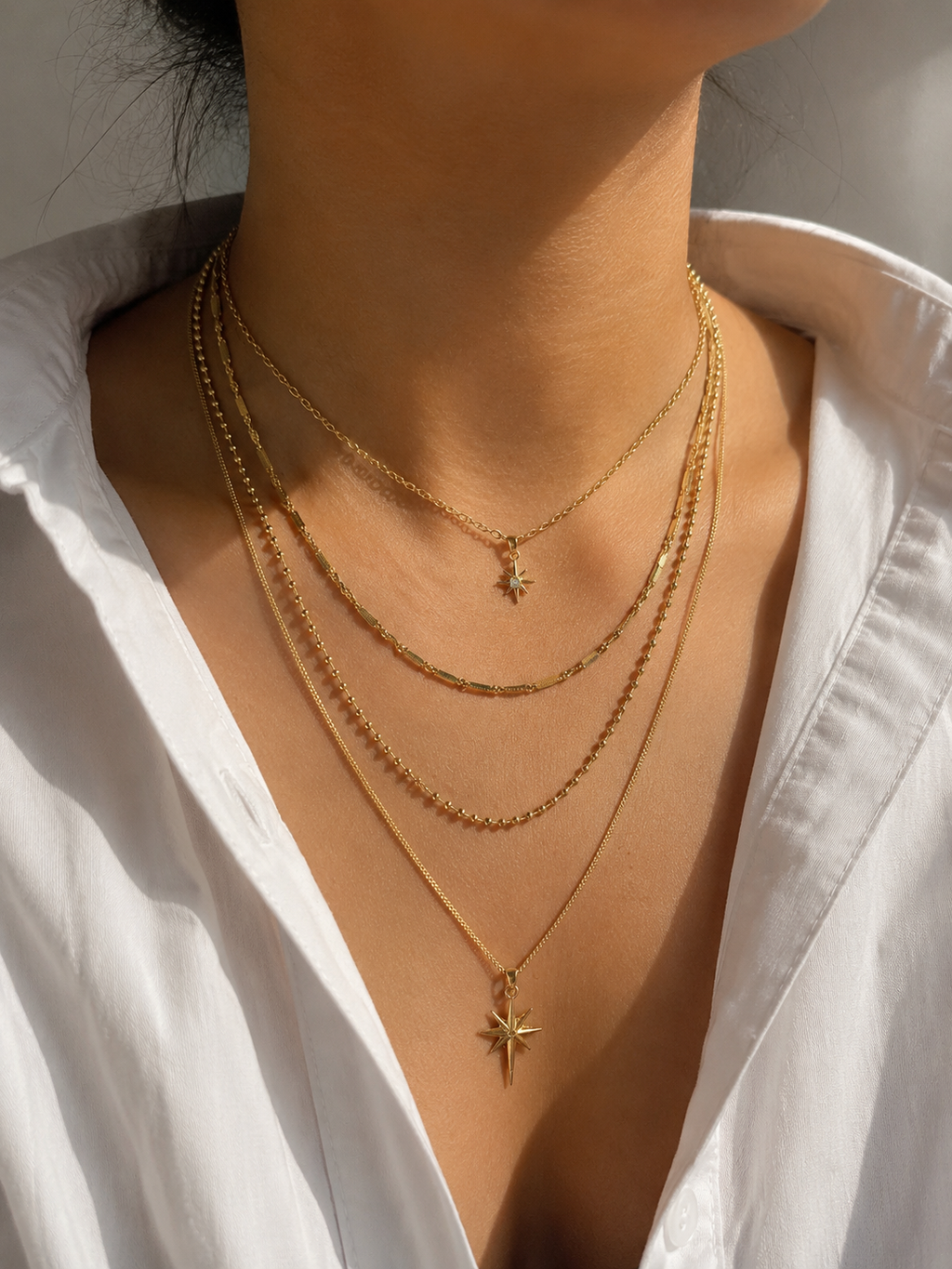Layering Halskette Gold mit Stern – 2 Doppelkette | Edelstahl 14K vergoldet
