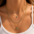 Layering Halskette Türkis & Gold – Mehrreihige Edelstahl Kette mit Anhänger
