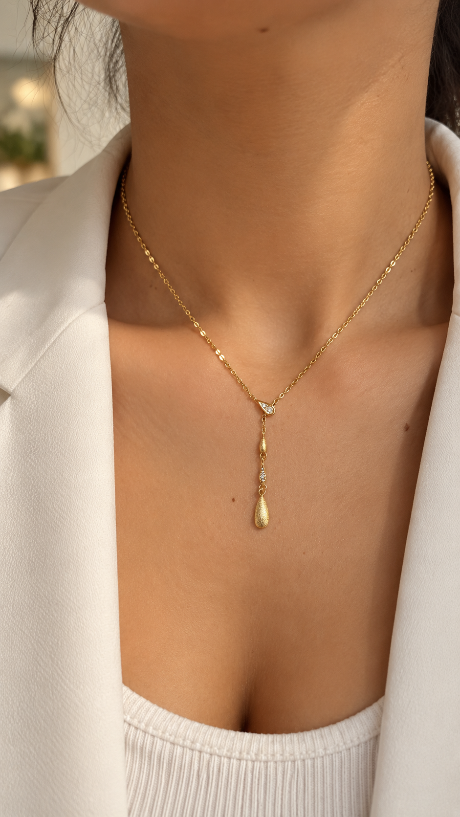 Y-Kette Gold mit Tropfen Anhänger | Elegante Edelstahl Halskette