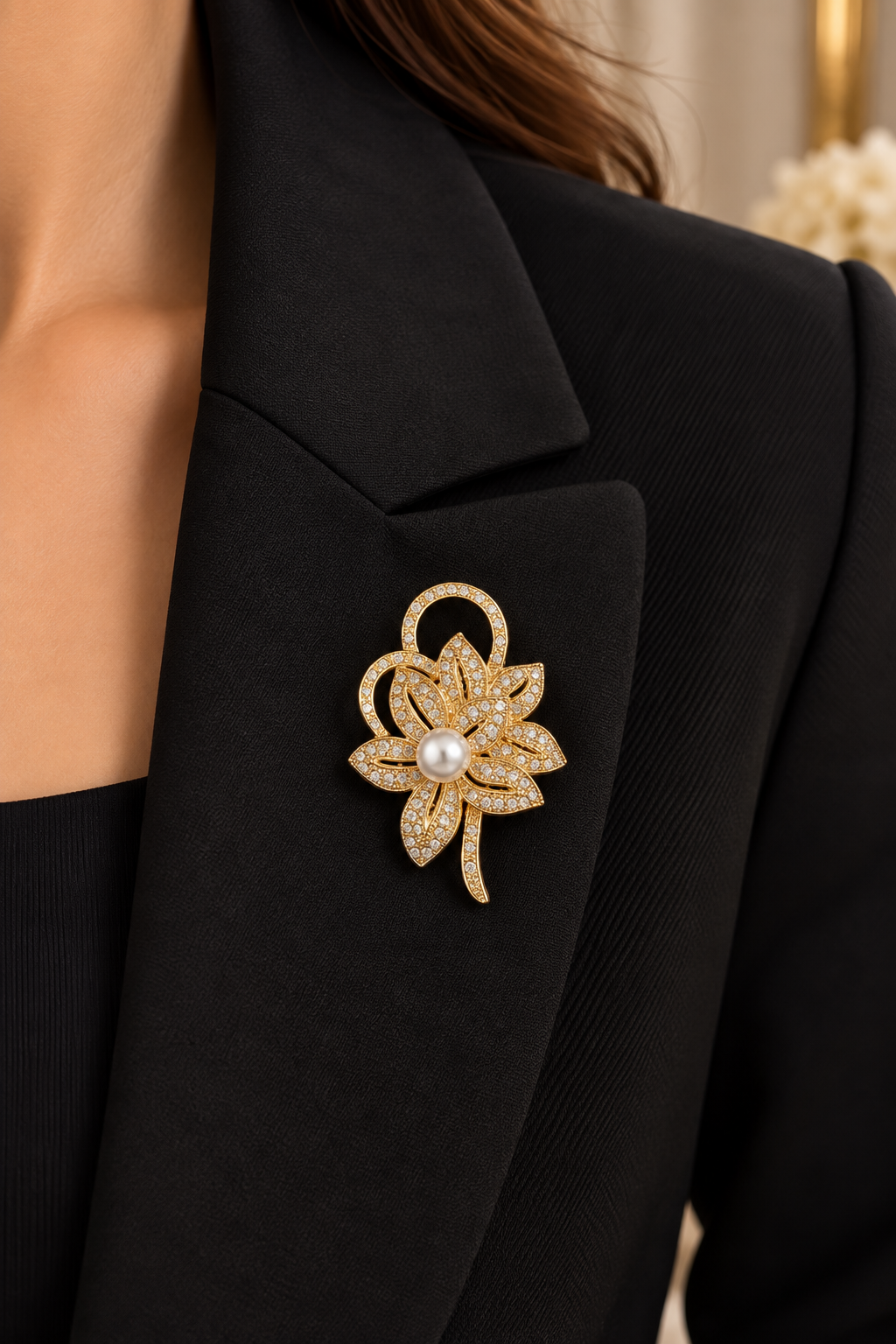 Goldene Blumenbrosche mit Perlen & Strass – Elegante Vintage Anstecknadel | 3 Designs
