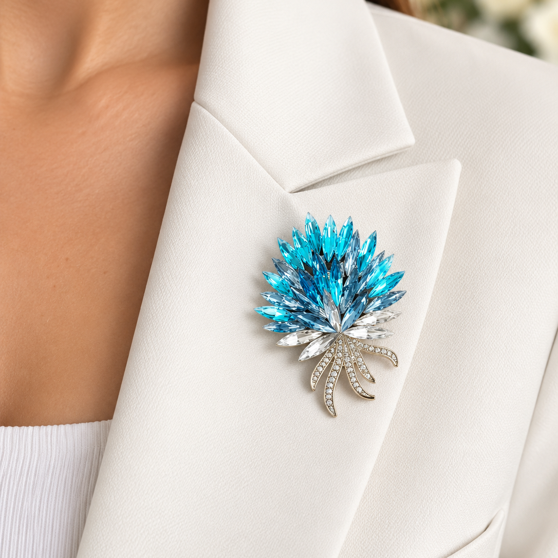 Kristall Blumen Brosche Damen | Statement Brosche Blau & Lila
