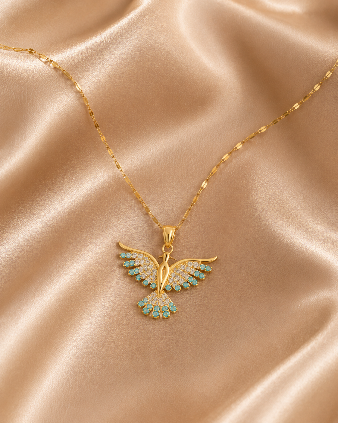 Phönix Halskette mit Zirkonia & Türkis – Edelstahl Gold & Silber
