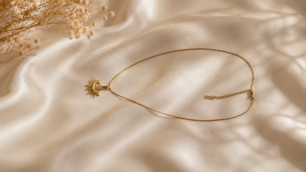 Goldene Augen Halskette mit Zirkonia – Edelstahl 18K vergoldet