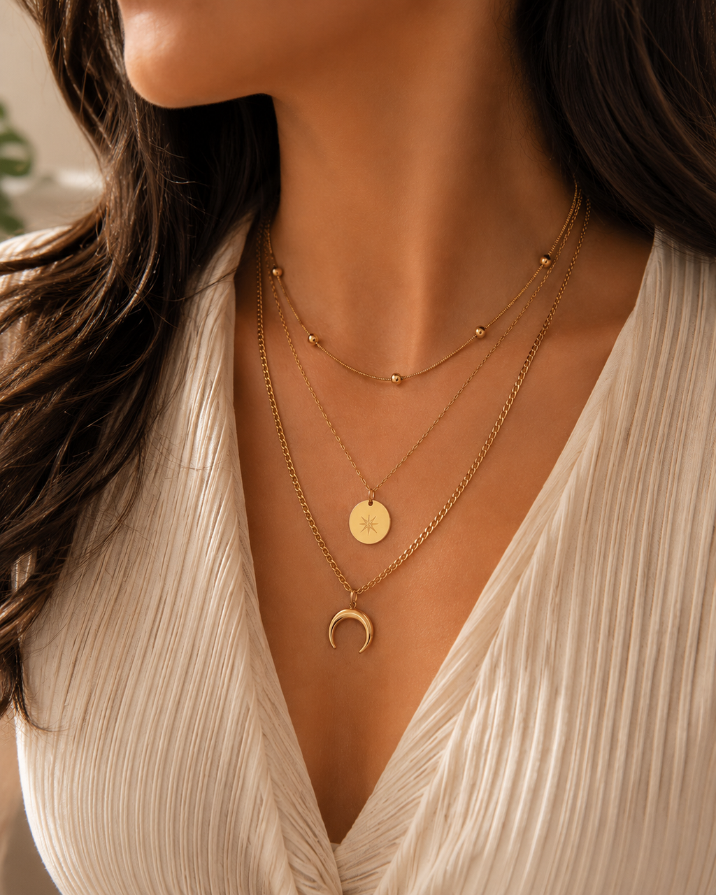 3-reihige Layering Halskette Gold | Mond & Stern Edelstahl Kette