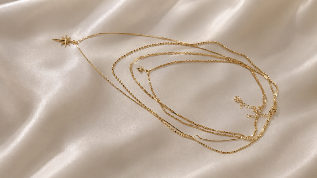 Layering Halskette Gold mit Stern – 2 Doppelkette | Edelstahl 14K vergoldet