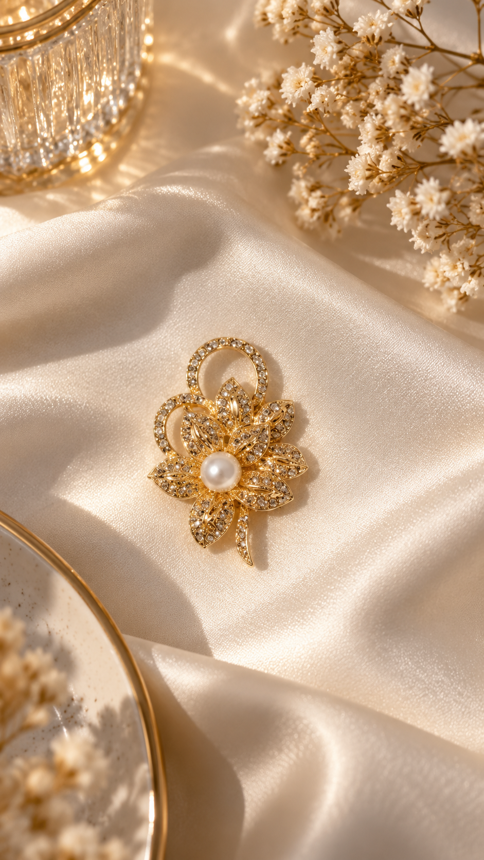 Goldene Blumenbrosche mit Perlen & Strass – Elegante Vintage Anstecknadel | 3 Designs