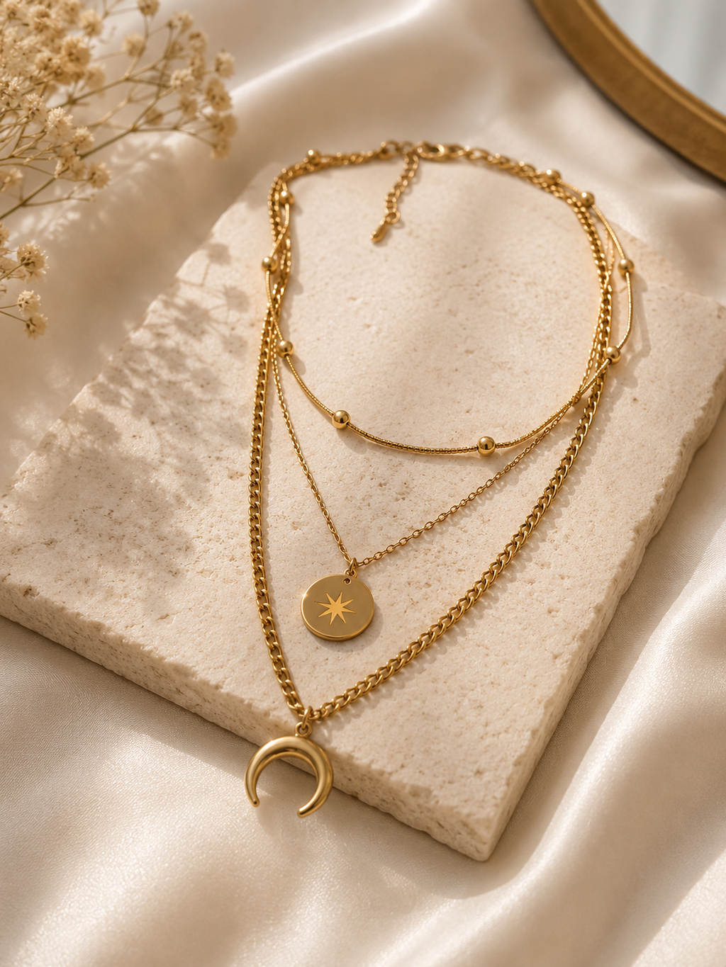 3-reihige Layering Halskette Gold | Mond & Stern Edelstahl Kette