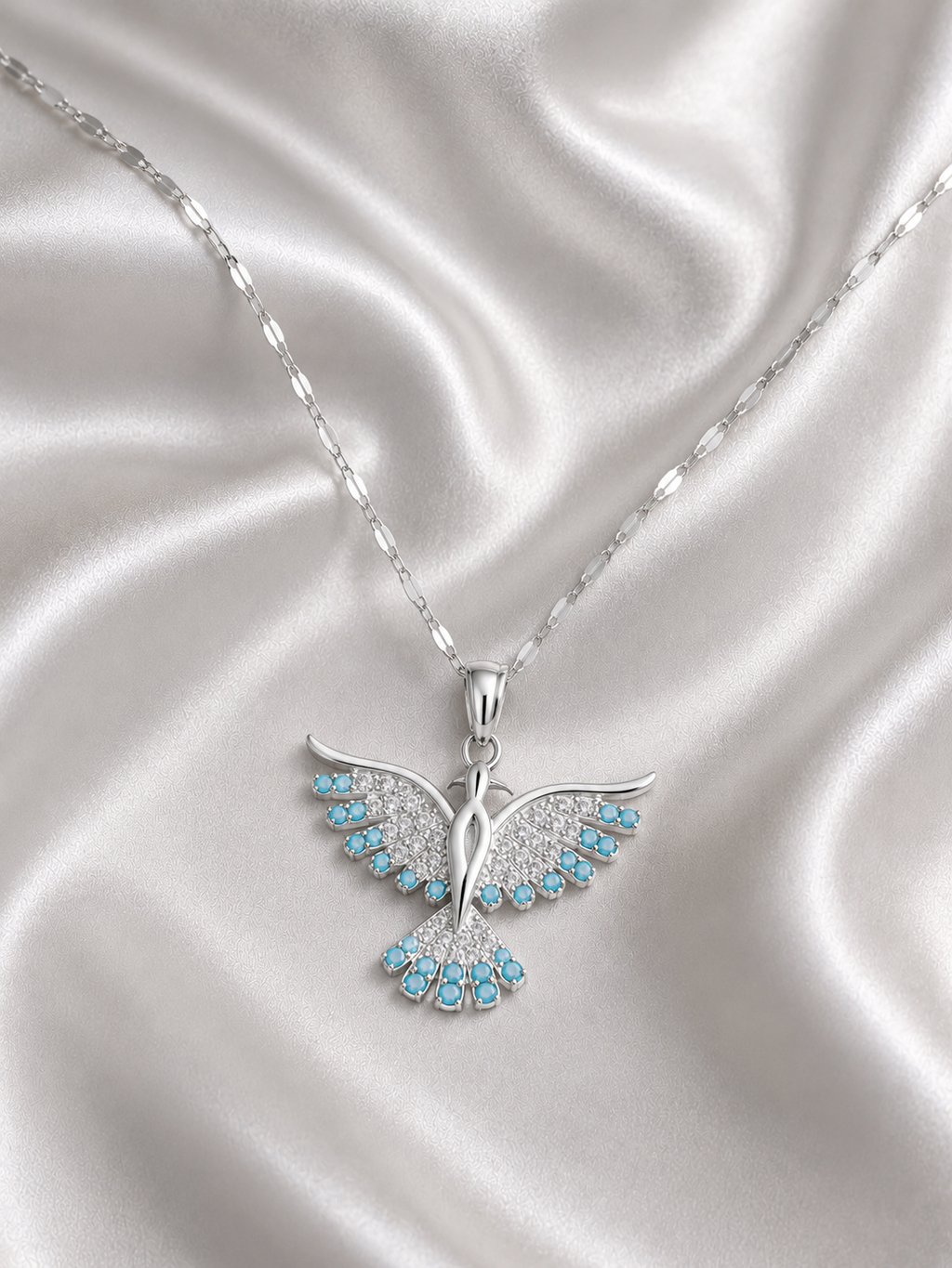 Phönix Halskette mit Zirkonia & Türkis – Edelstahl Gold & Silber