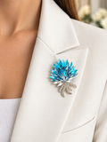 Kristall Blumen Brosche Damen | Statement Brosche Blau & Lila