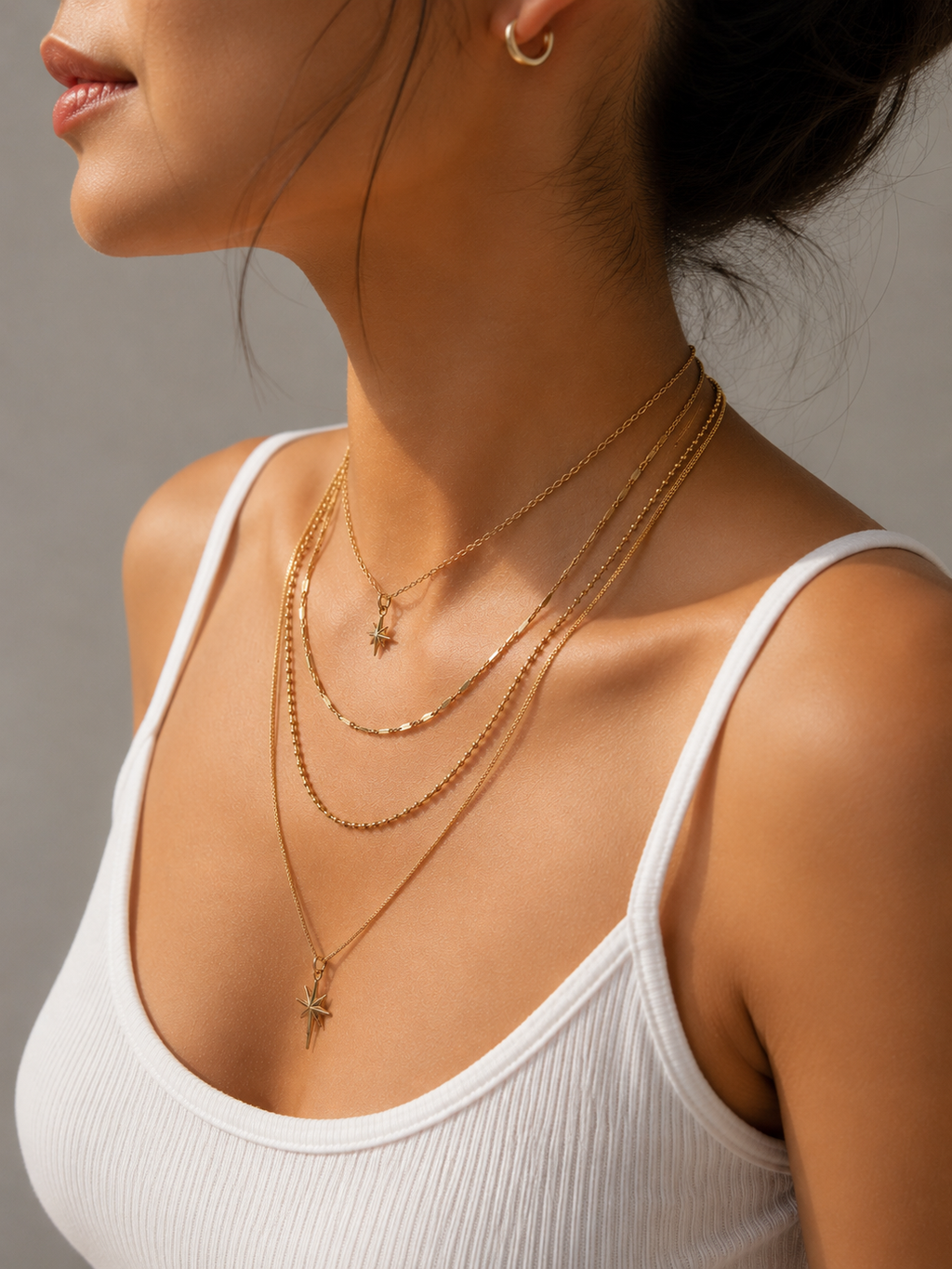 Layering Halskette Gold mit Stern – 2 Doppelkette | Edelstahl 14K vergoldet