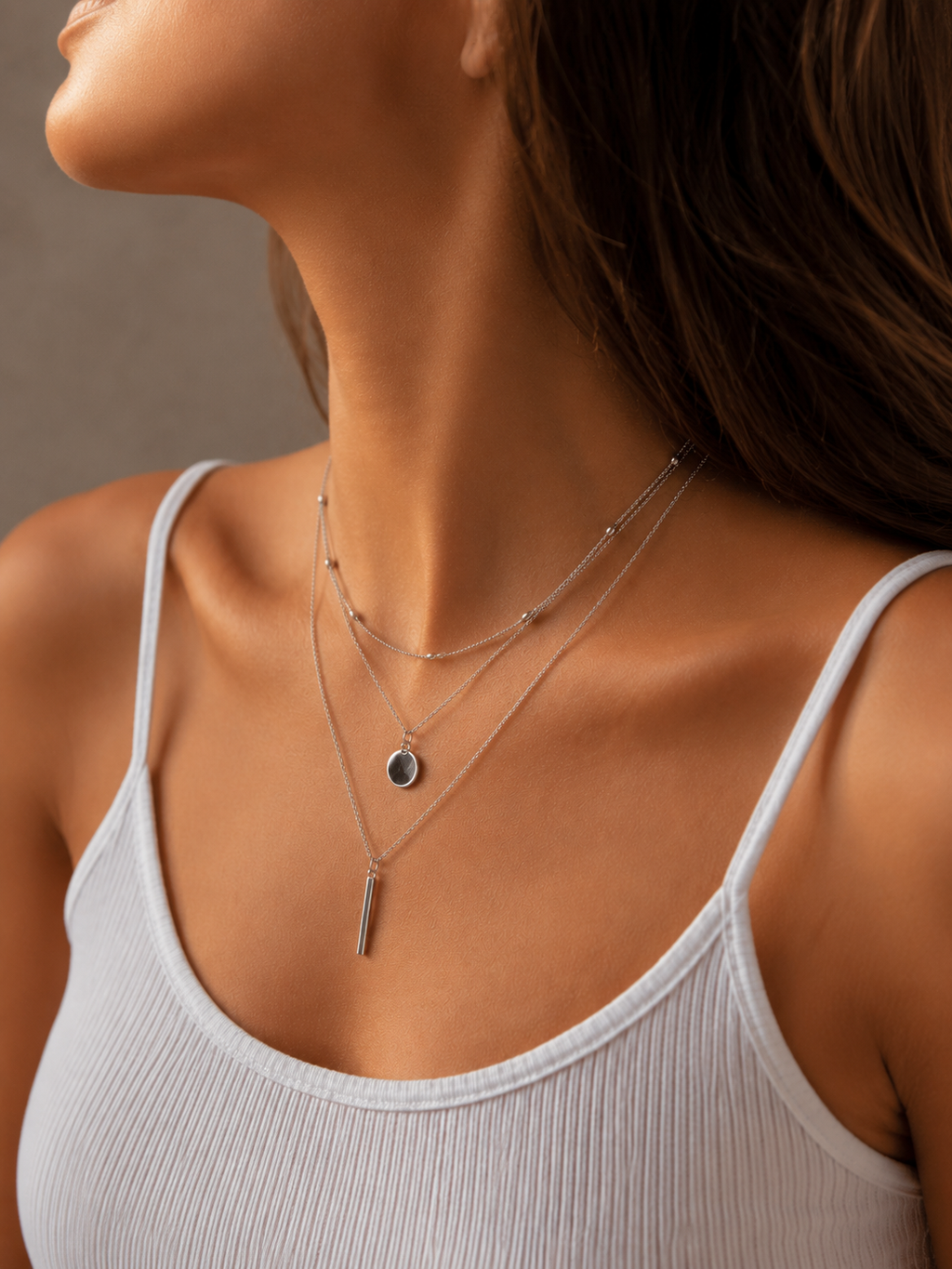 3-reihige Layering Halskette Silber – Edelstahl Kette mit Anhängern