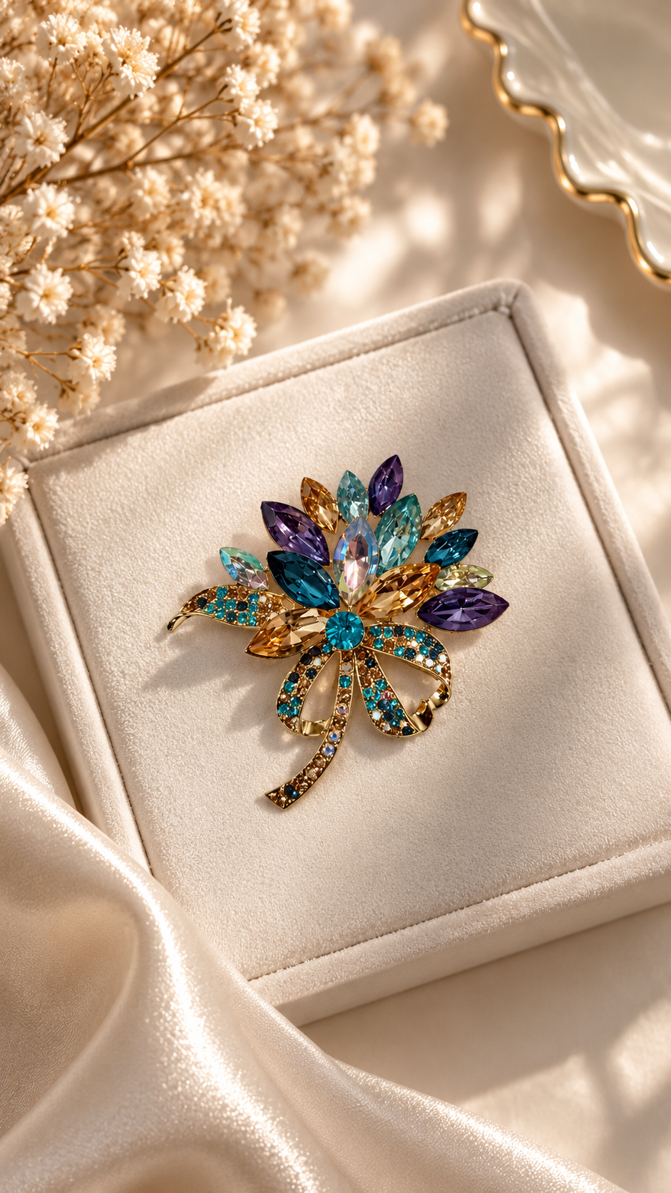 Elegante Blumenbrosche Gold mit Kristallen – Funkelnde Strass Brosche für Damen | 2 Farben