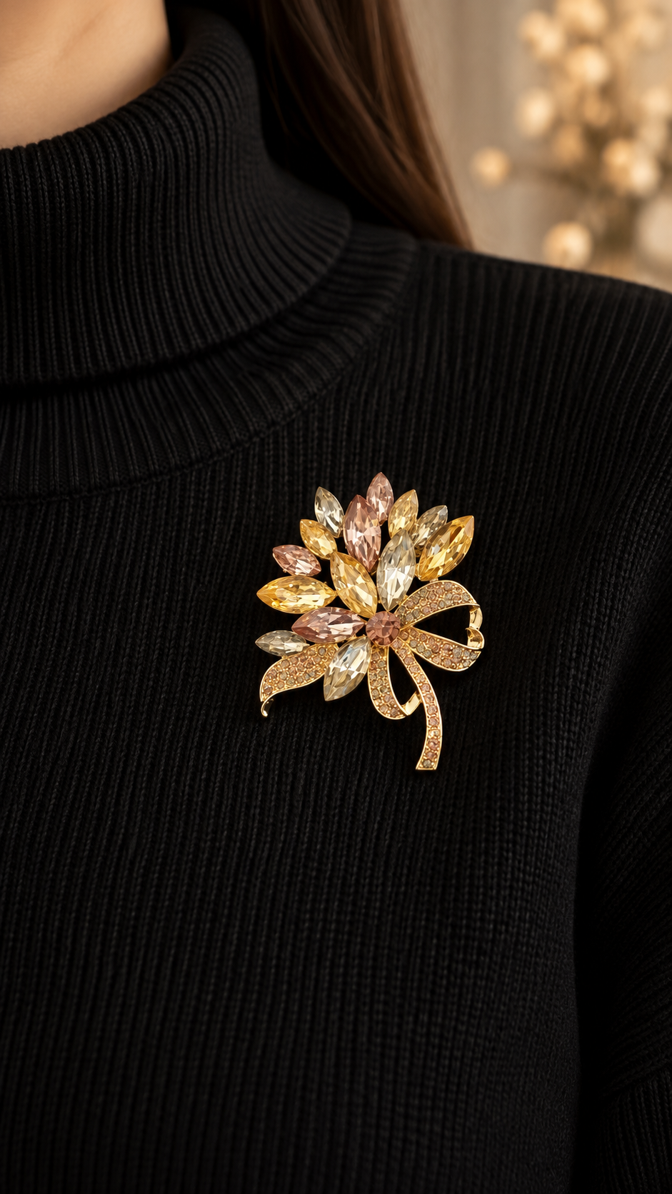 Elegante Blumenbrosche Gold mit Kristallen – Funkelnde Strass Brosche für Damen | 2 Farben