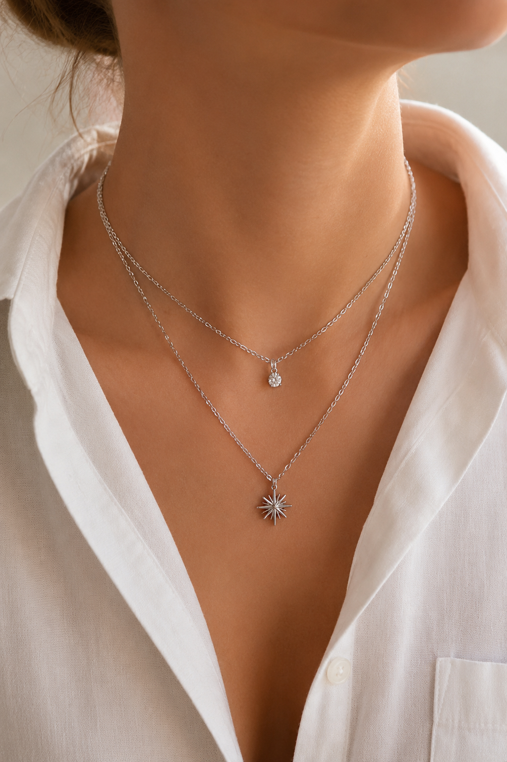 Doppelkette mit Stern Anhänger & Zirkonia – Edelstahl Gold & Silber