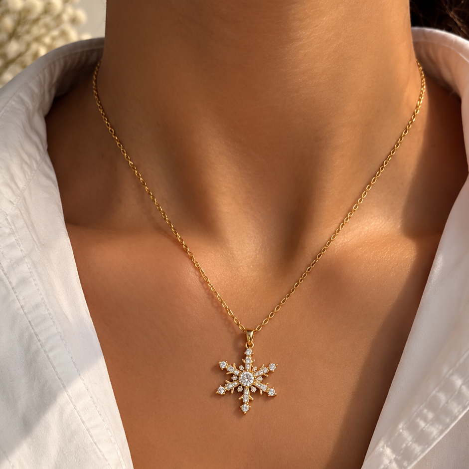 Schneeflocken Halskette Edelstahl – Gold & Silber | Zirkonia Kette