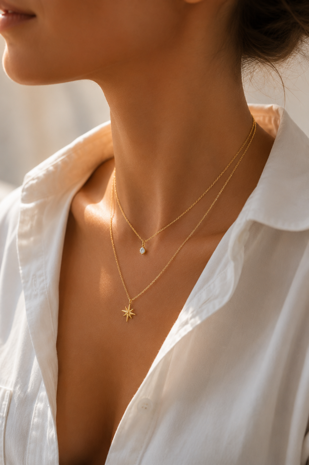 Doppelkette mit Stern Anhänger & Zirkonia – Edelstahl Gold & Silber
