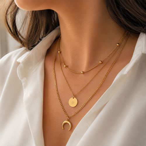 3-reihige Layering Halskette Gold | Mond & Stern Edelstahl Kette