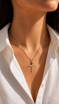 Engel Halskette mit grünem Stein – 18K vergoldeter Edelstahl | Zirkonia Kette Damen