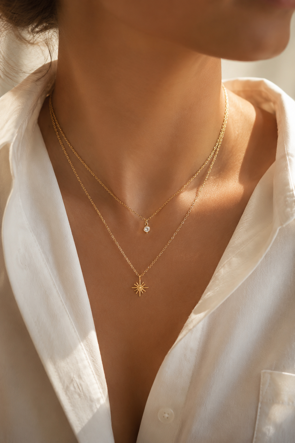 Doppelkette mit Stern Anhänger & Zirkonia – Edelstahl Gold & Silber
