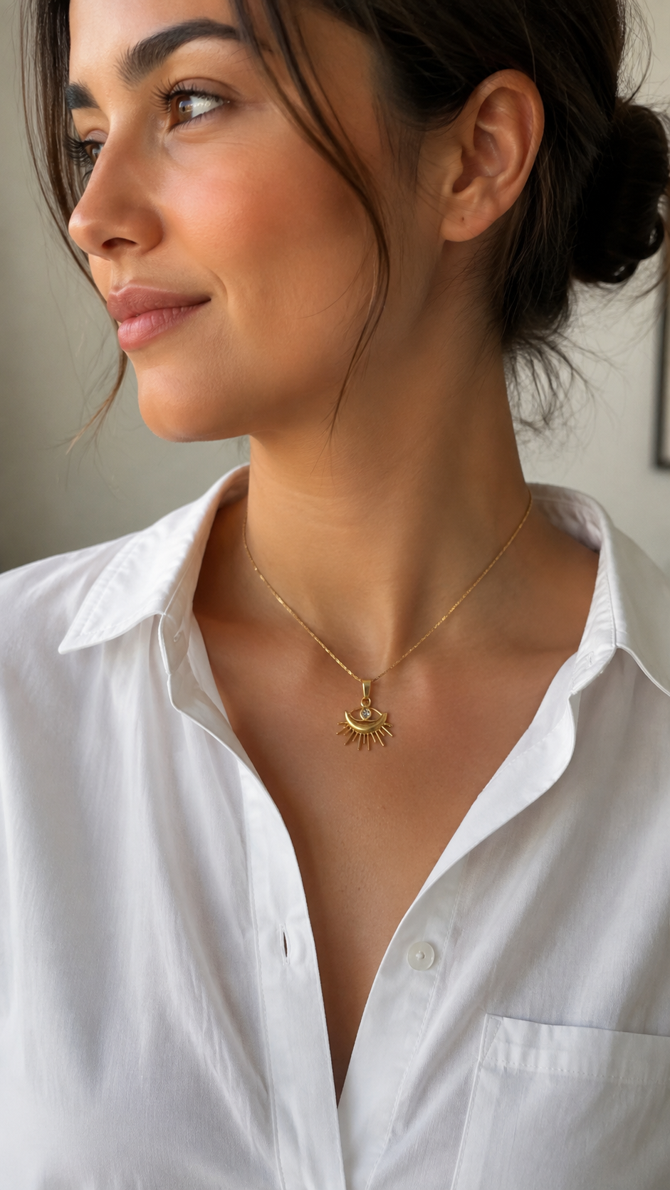 Goldene Augen Halskette mit Zirkonia – Edelstahl 18K vergoldet
