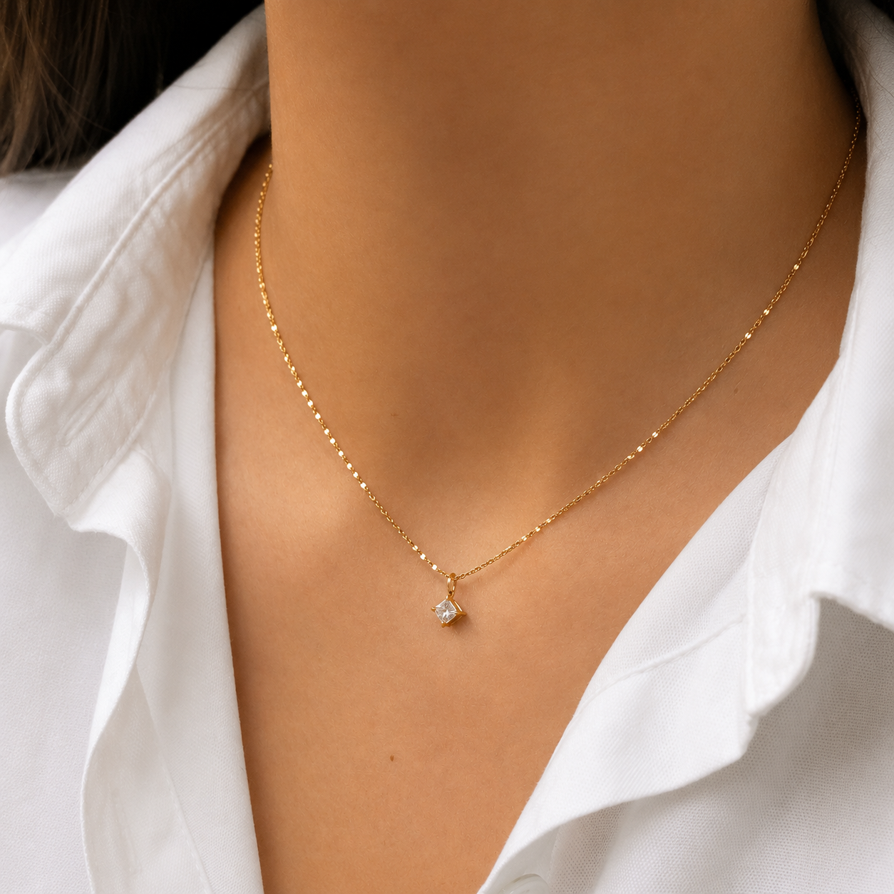 Zirkonia Halskette Damen Gold – Edelstahl 18K vergoldet | Minimalistische Kette
