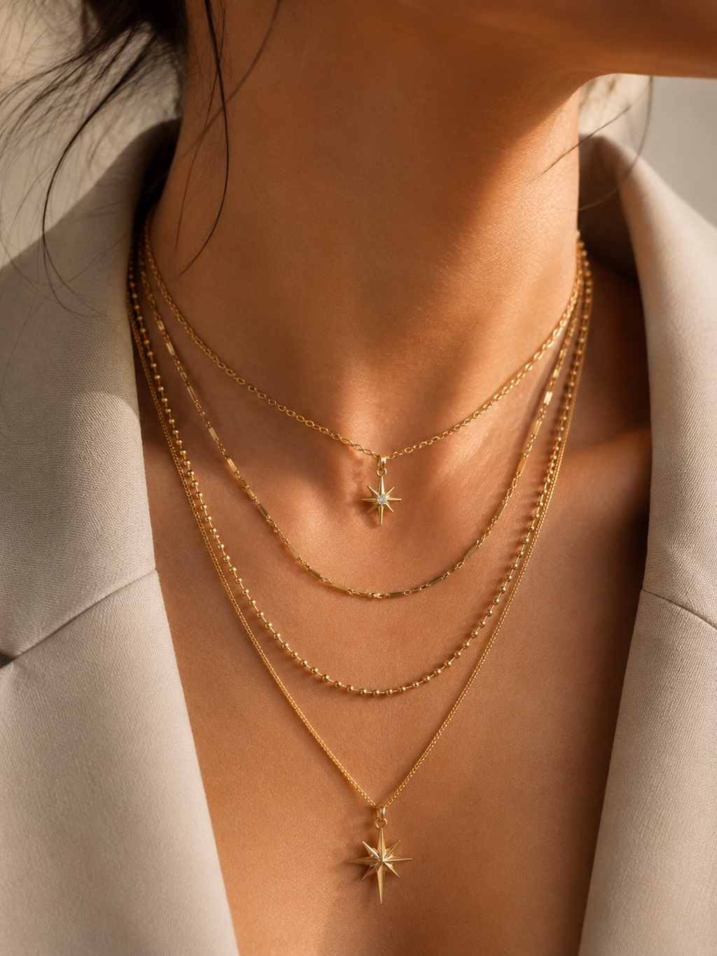 Layering Halskette Gold mit Stern – 2 Doppelkette | Edelstahl 14K vergoldet