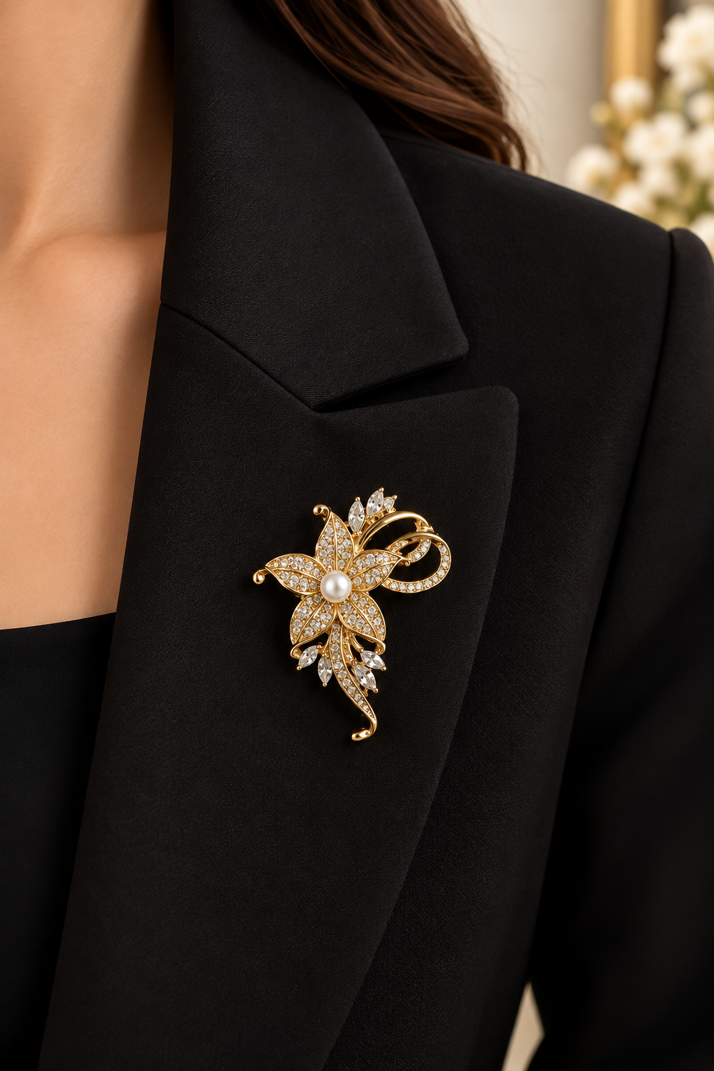 Goldene Blumenbrosche mit Perlen & Strass – Elegante Vintage Anstecknadel | 3 Designs