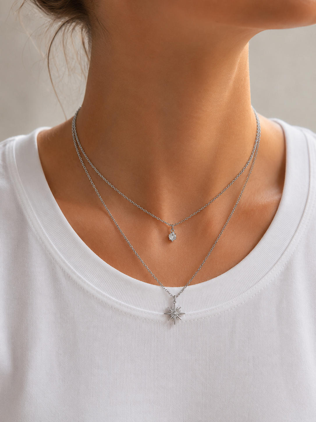 Doppelkette mit Stern Anhänger & Zirkonia – Edelstahl Gold & Silber