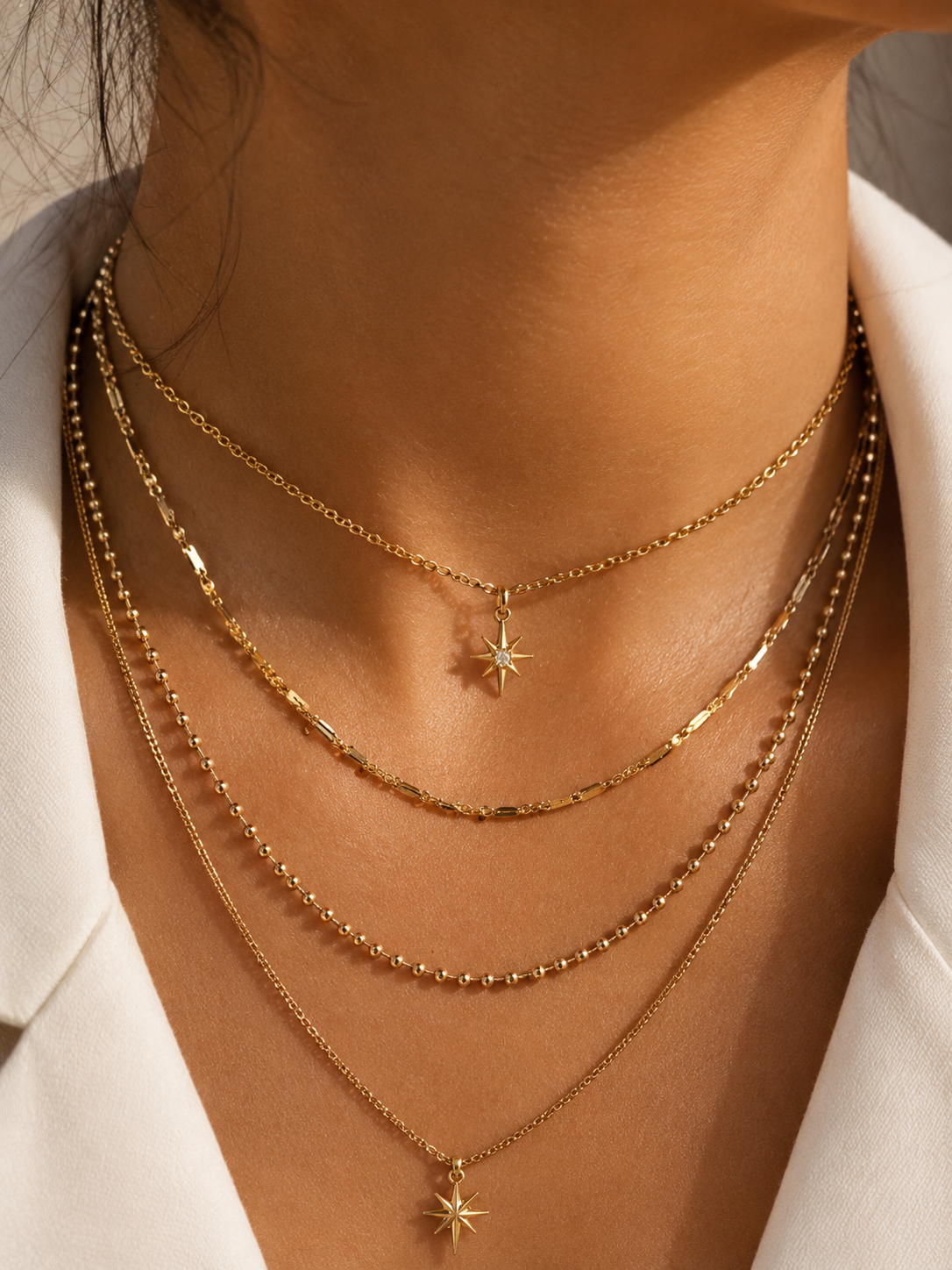 Layering Halskette Gold mit Stern – 2 Doppelkette | Edelstahl 14K vergoldet