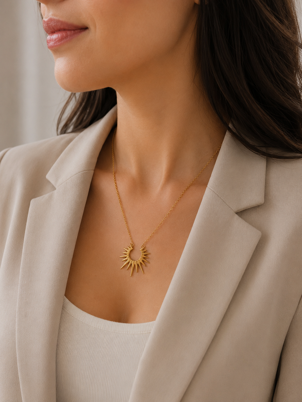 Sonnen Halskette Gold | Edelstahl Kette mit Sunburst Anhänger
