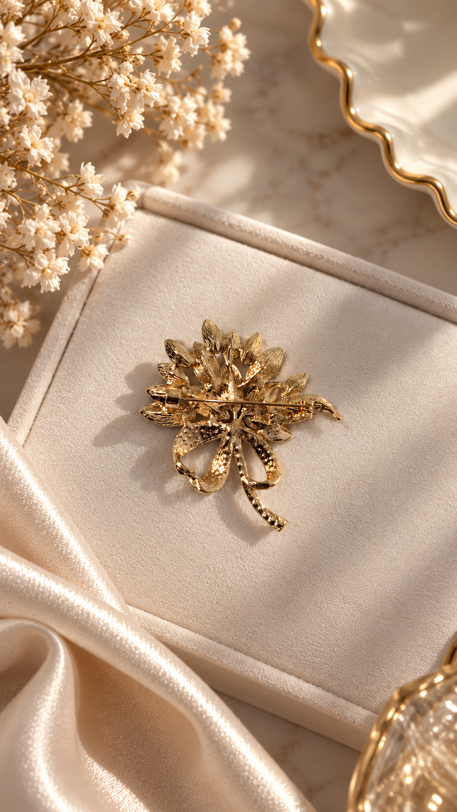 Elegante Blumenbrosche Gold mit Kristallen – Funkelnde Strass Brosche für Damen | 2 Farben