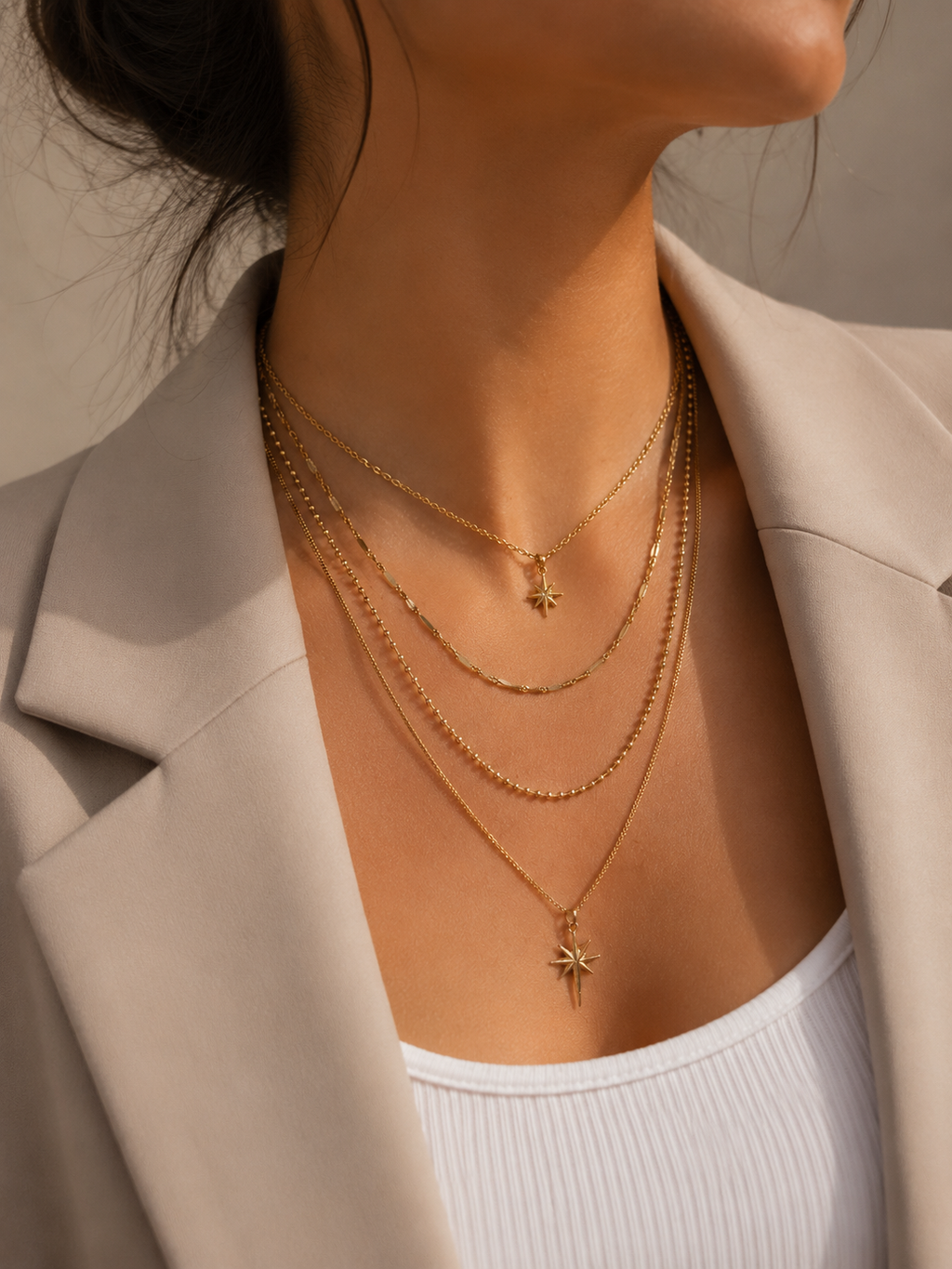 Layering Halskette Gold mit Stern – 2 Doppelkette | Edelstahl 14K vergoldet