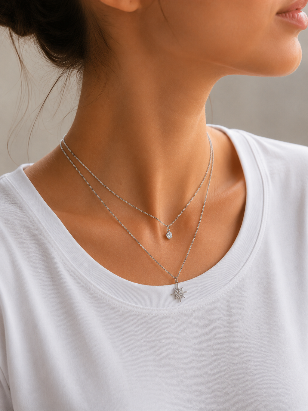 Doppelkette mit Stern Anhänger & Zirkonia – Edelstahl Gold & Silber