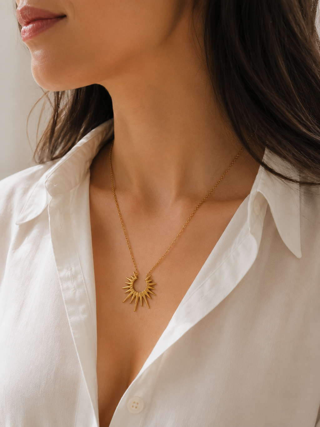 Sonnen Halskette Gold | Edelstahl Kette mit Sunburst Anhänger