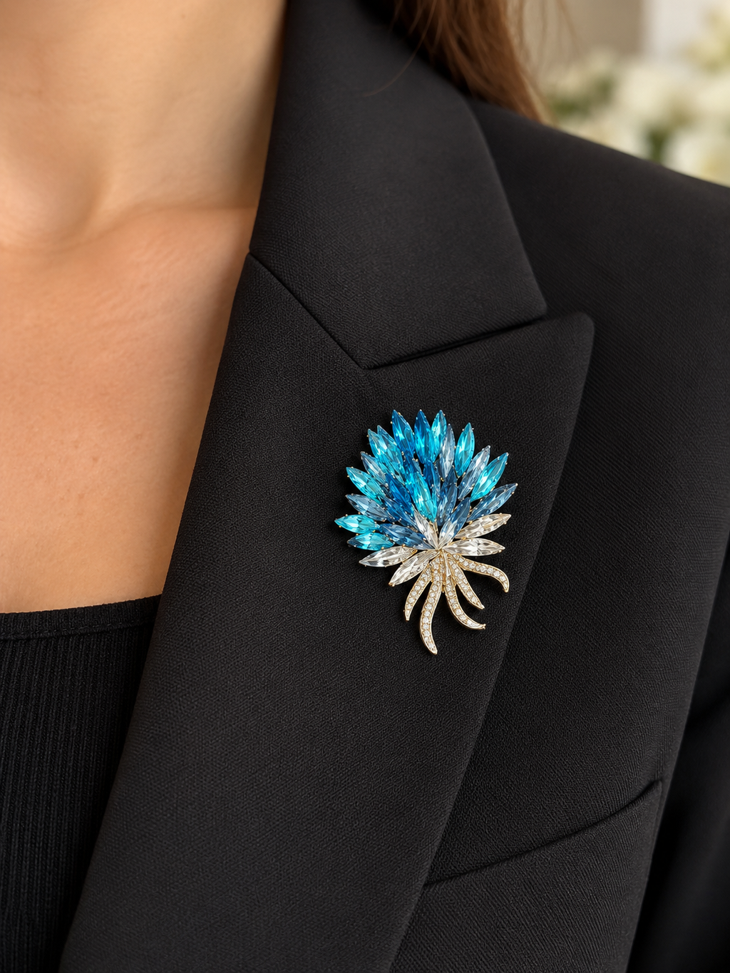 Kristall Blumen Brosche Damen | Statement Brosche Blau & Lila