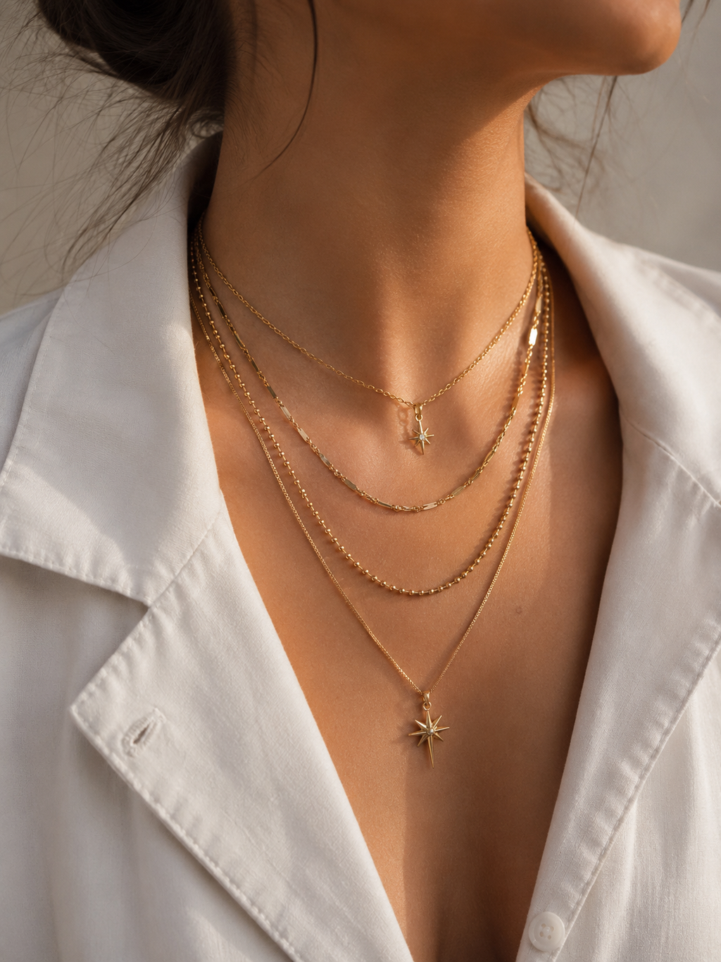 Layering Halskette Gold mit Stern – 2 Doppelkette | Edelstahl 14K vergoldet