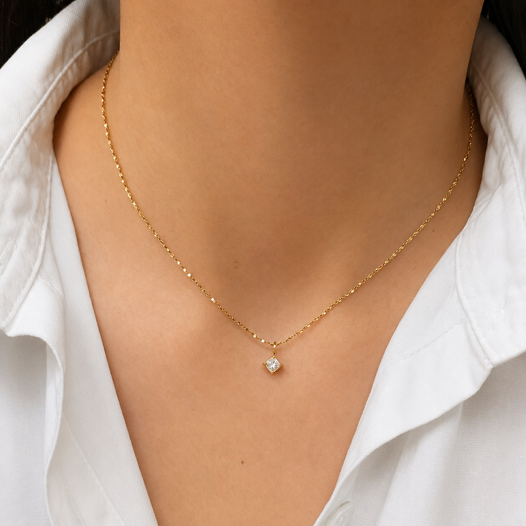 Zirkonia Halskette Damen Gold – Edelstahl 18K vergoldet | Minimalistische Kette