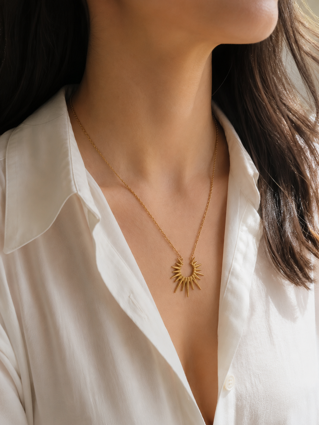Sonnen Halskette Gold | Edelstahl Kette mit Sunburst Anhänger