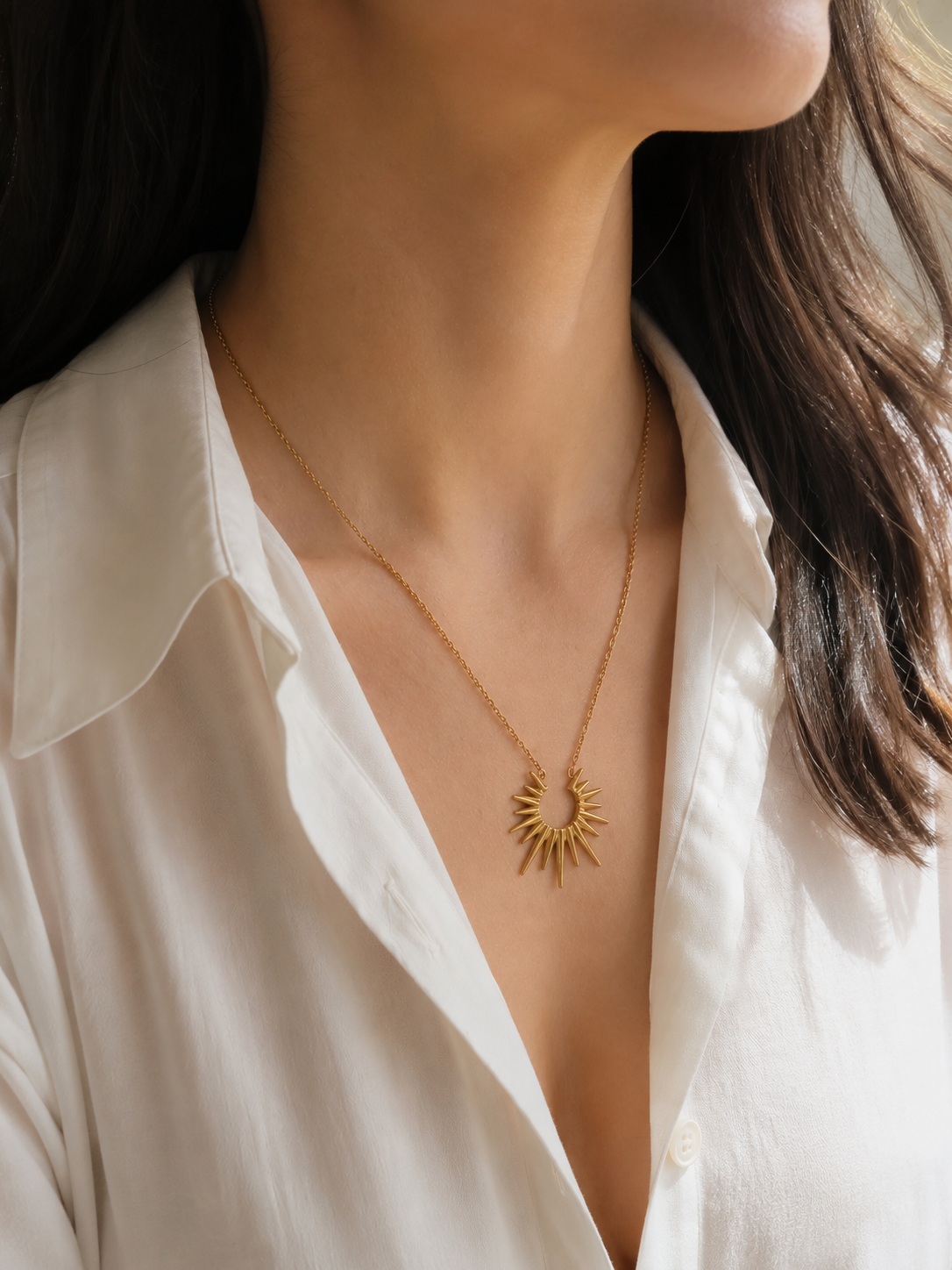 Sonnen Halskette Gold | Edelstahl Kette mit Sunburst Anhänger