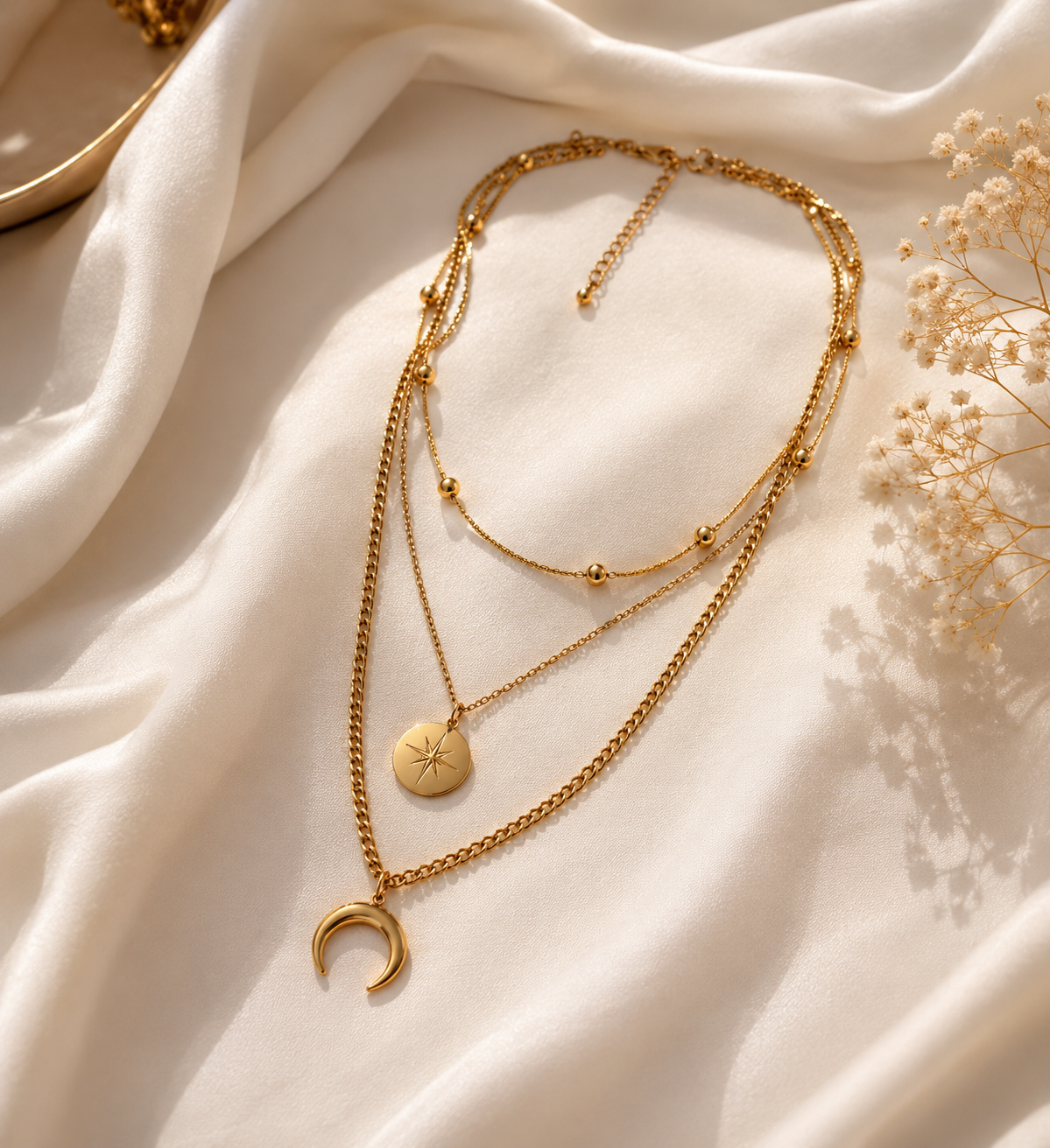 3-reihige Layering Halskette Gold | Mond & Stern Edelstahl Kette