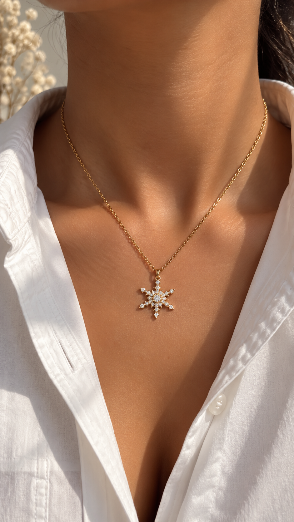 Schneeflocken Halskette Edelstahl – Gold & Silber | Zirkonia Kette