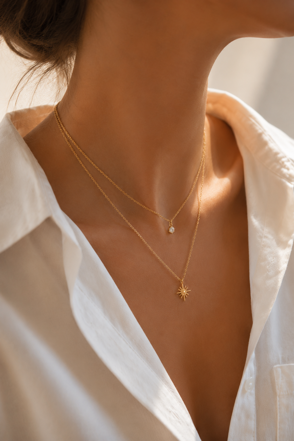 Doppelkette mit Stern Anhänger & Zirkonia – Edelstahl Gold & Silber