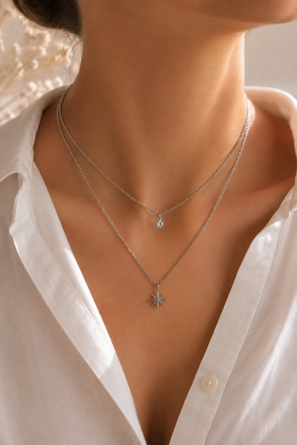 Doppelkette mit Stern Anhänger & Zirkonia – Edelstahl Gold & Silber