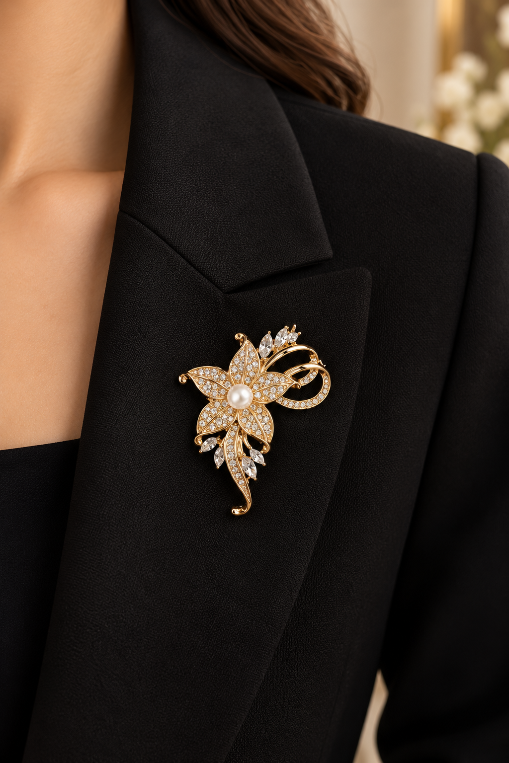 Goldene Blumenbrosche mit Perlen & Strass – Elegante Vintage Anstecknadel | 3 Designs