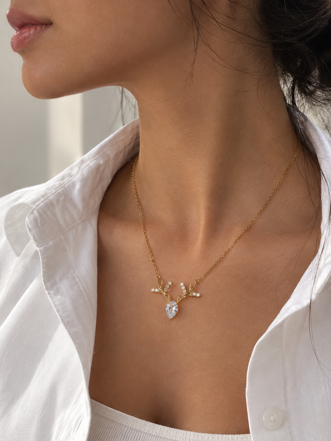 Zirkonia Geweih Halskette Gold – Edelstahl 18K vergoldet