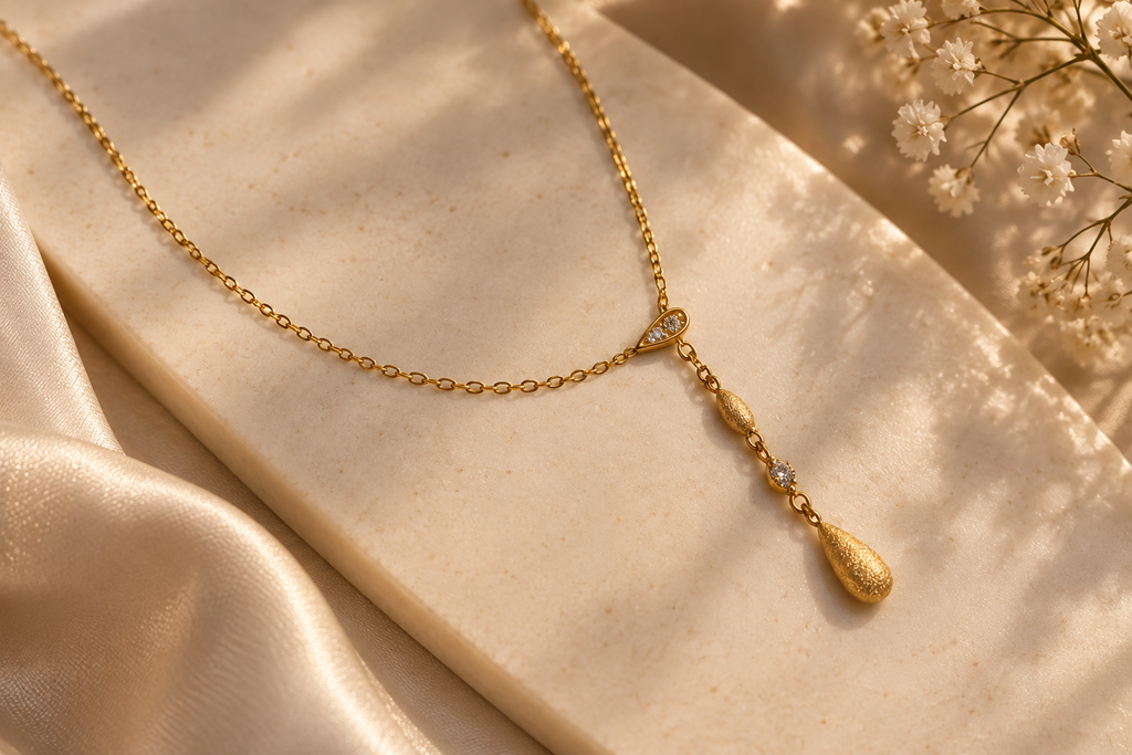 Y-Kette Gold mit Tropfen Anhänger | Elegante Edelstahl Halskette